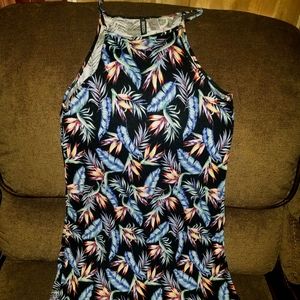 Black tropical  colorful strappy short dress